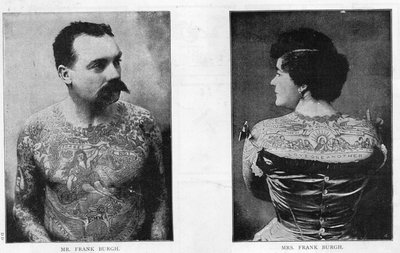 El Sr. y la Sra. Frank Burgh demuestran el arte del tatuaje en EE.UU., 1893 de American Photographer